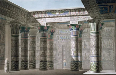 Interior Perspective View from the Portico of the Grand Temple on the Island of Philae, Plate 18, from Vol I of `Descriptions of Egypt`, Engraved by Antoine Phelippeaux